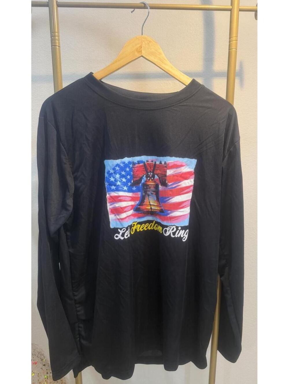 L Let freedom ring long sleeve black t-shirt size L